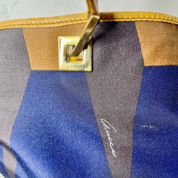 Gucci by Tom Ford Jacquard Blue Tote Silk Scarf Print Gold Tone Hardware - Picture 2 of 9